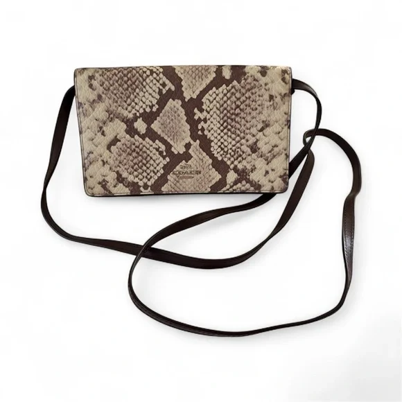 NWOT Coach Cream and Brown Snakeskin Python Embossed Leather Bag - Picture 5 of 9